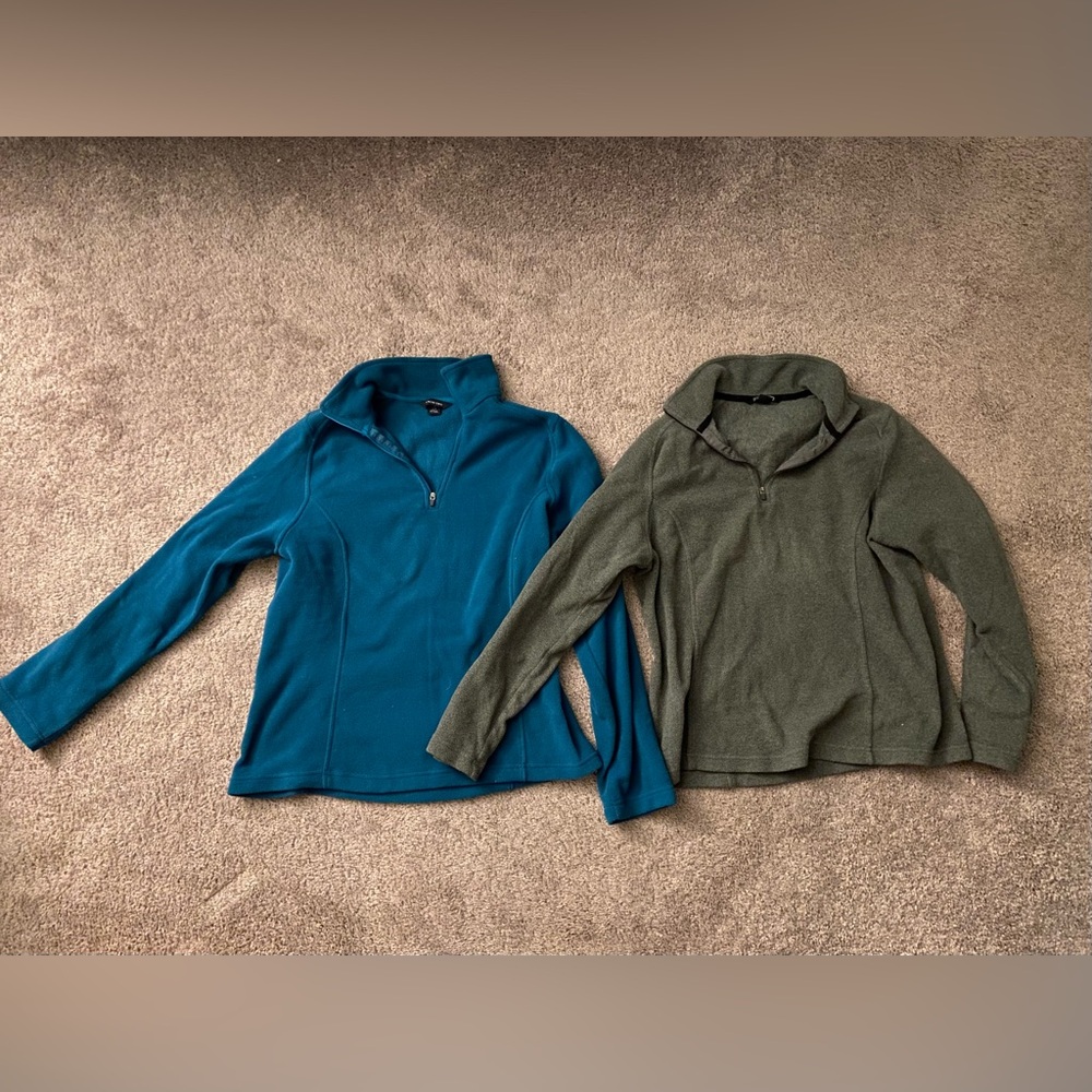 Lands End Teal and Gray Pullover Tops